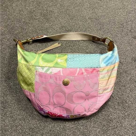 Coach Hampton Pastel Patchwork Signature Print Hobo Bag Colorful SpringSummer - Picture 2 of 6